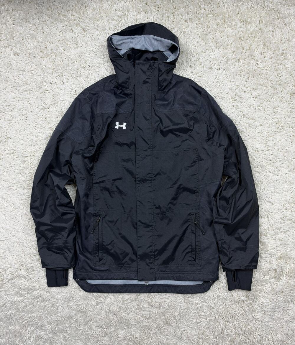 Under Armour UA Storm Hooded Rain Jacket Mens S Black Zip Shell Thumbholes *READ